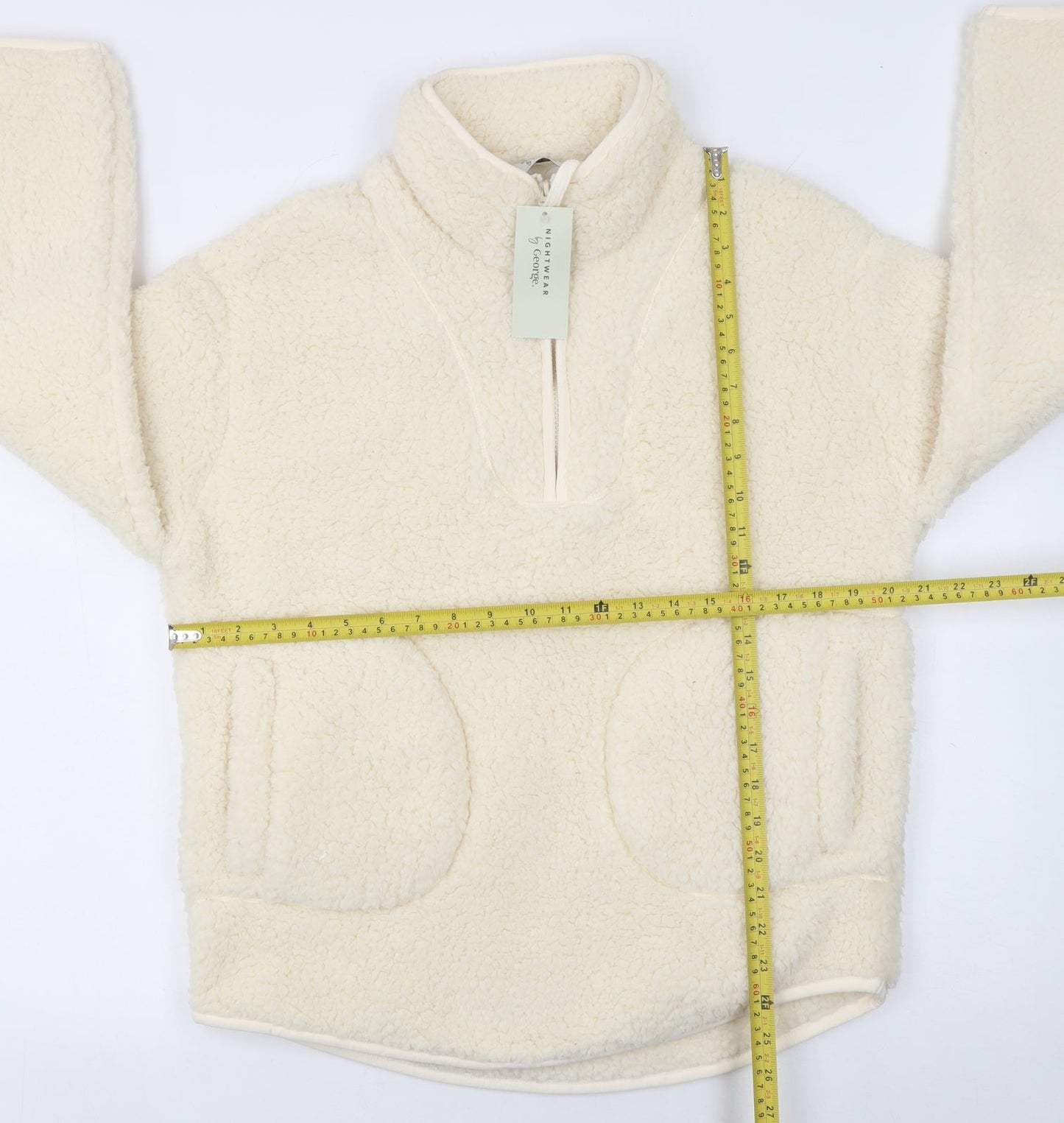 George Women Ivory Fleece High Neck Zip Top Nightshirt Size 8-10