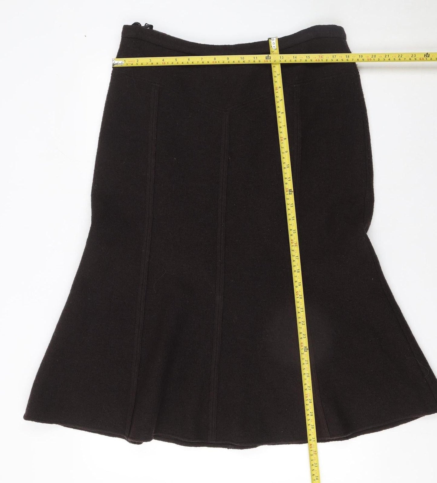 Madeleine Women Black Wool Flare Midi Skirt Size 18