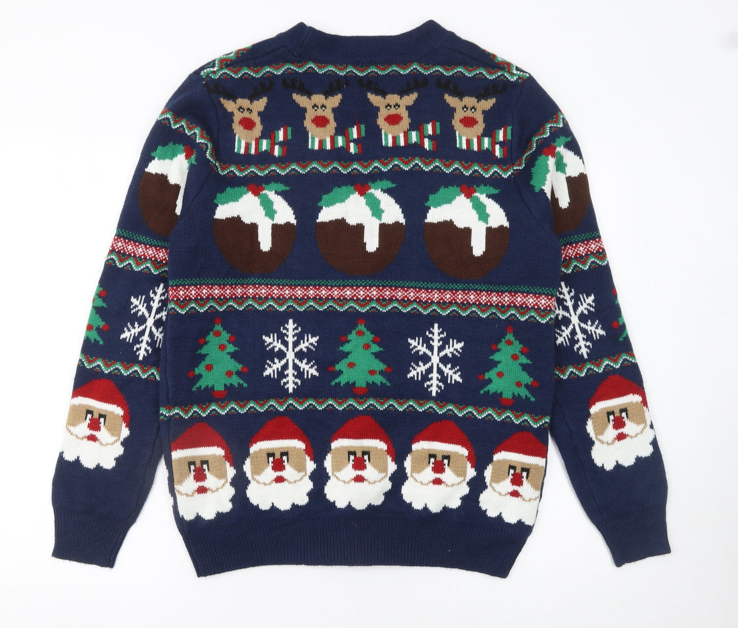 George Mens Blue Christmas Cardigan Medium Reindeer Santa Knit