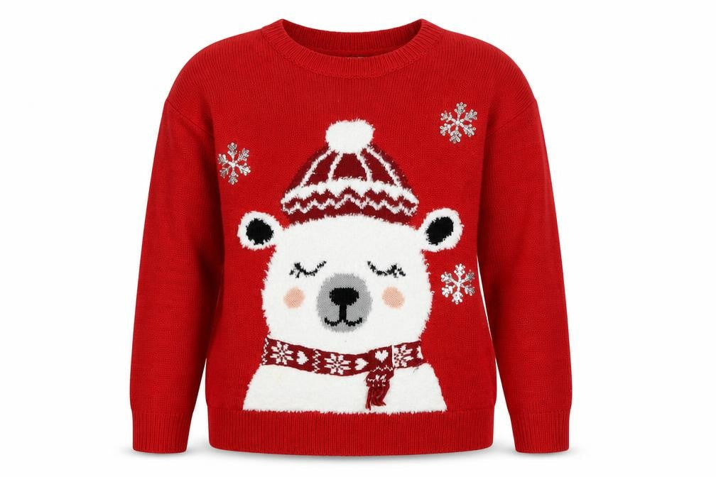 Beloved Women's Red Christmas Bear Sequin Knit Jumper Size S