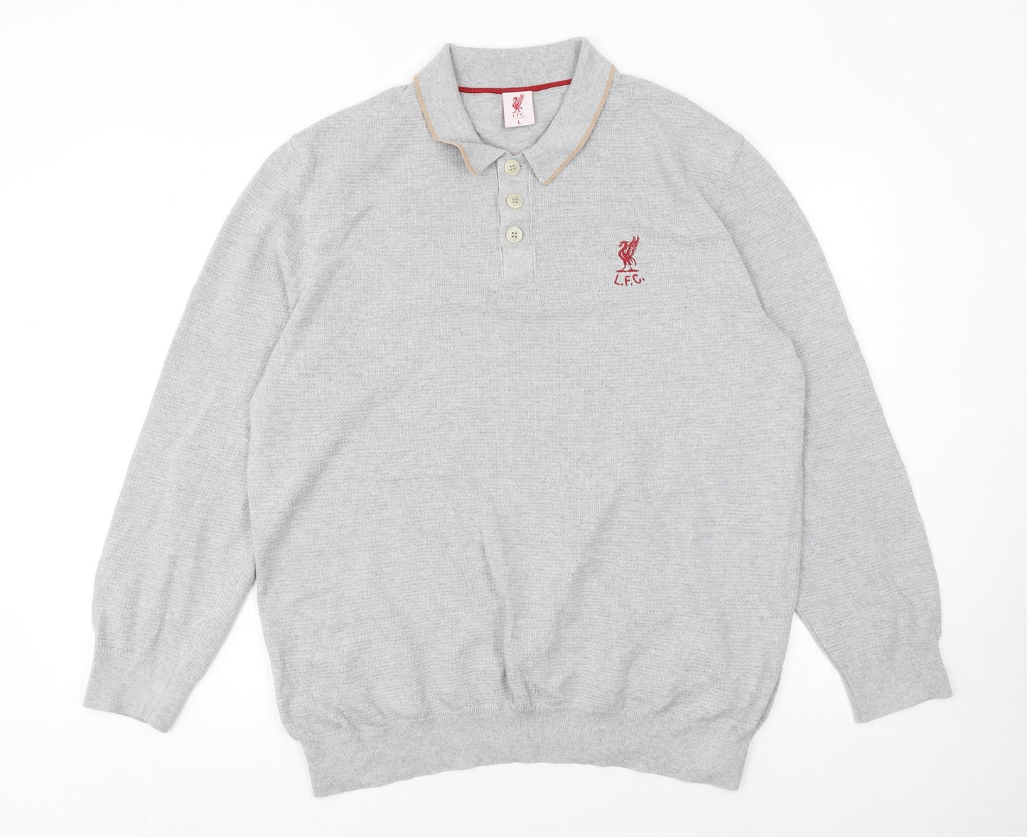 L.F.C. Men’s Grey Long Sleeve Cotton Polo Shirt Size L
