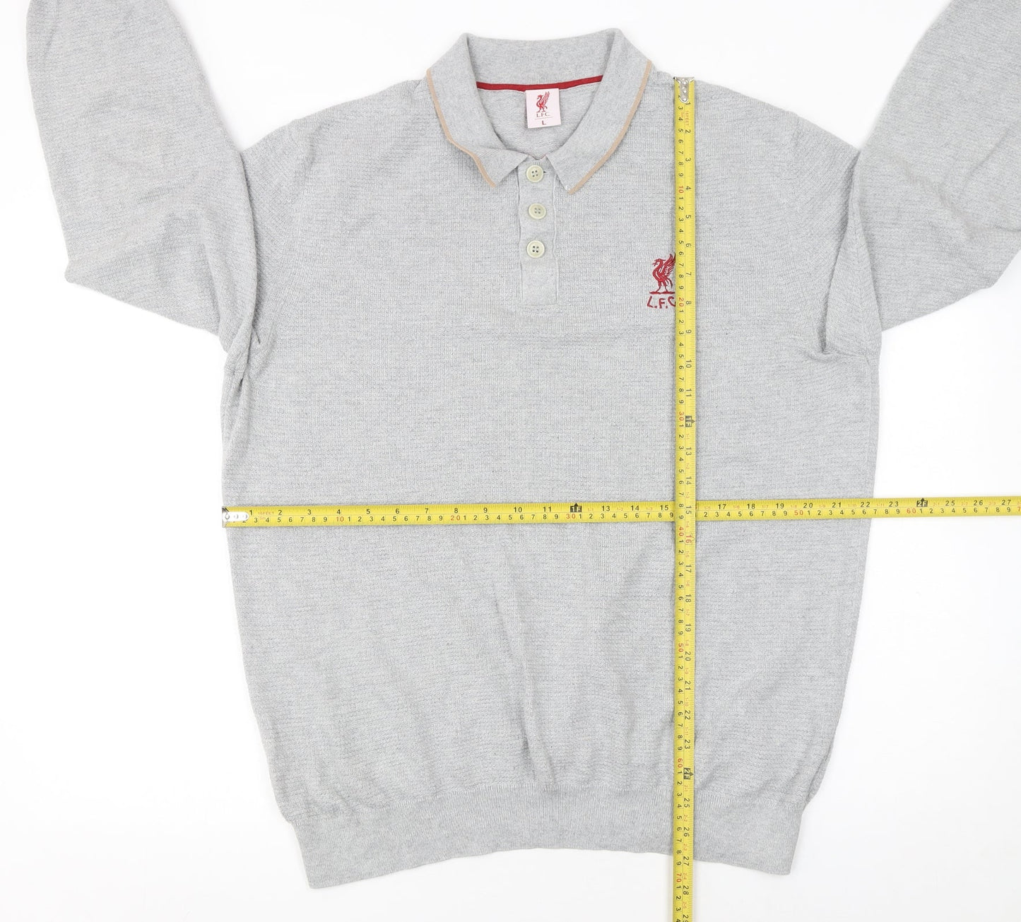 L.F.C. Men’s Grey Long Sleeve Cotton Polo Shirt Size L