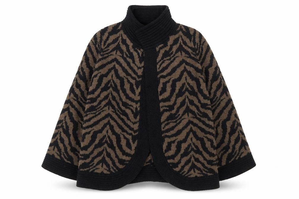Marks & Spencer Women Brown Animal Print Cape Jumper Size 16 Acrylic Alpaca