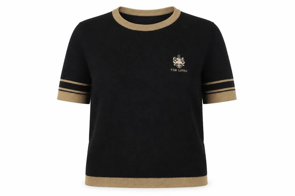 Lyle & Scott Womens Black Wool Blend Crew Neck Short Sleeve Jumper Size 8