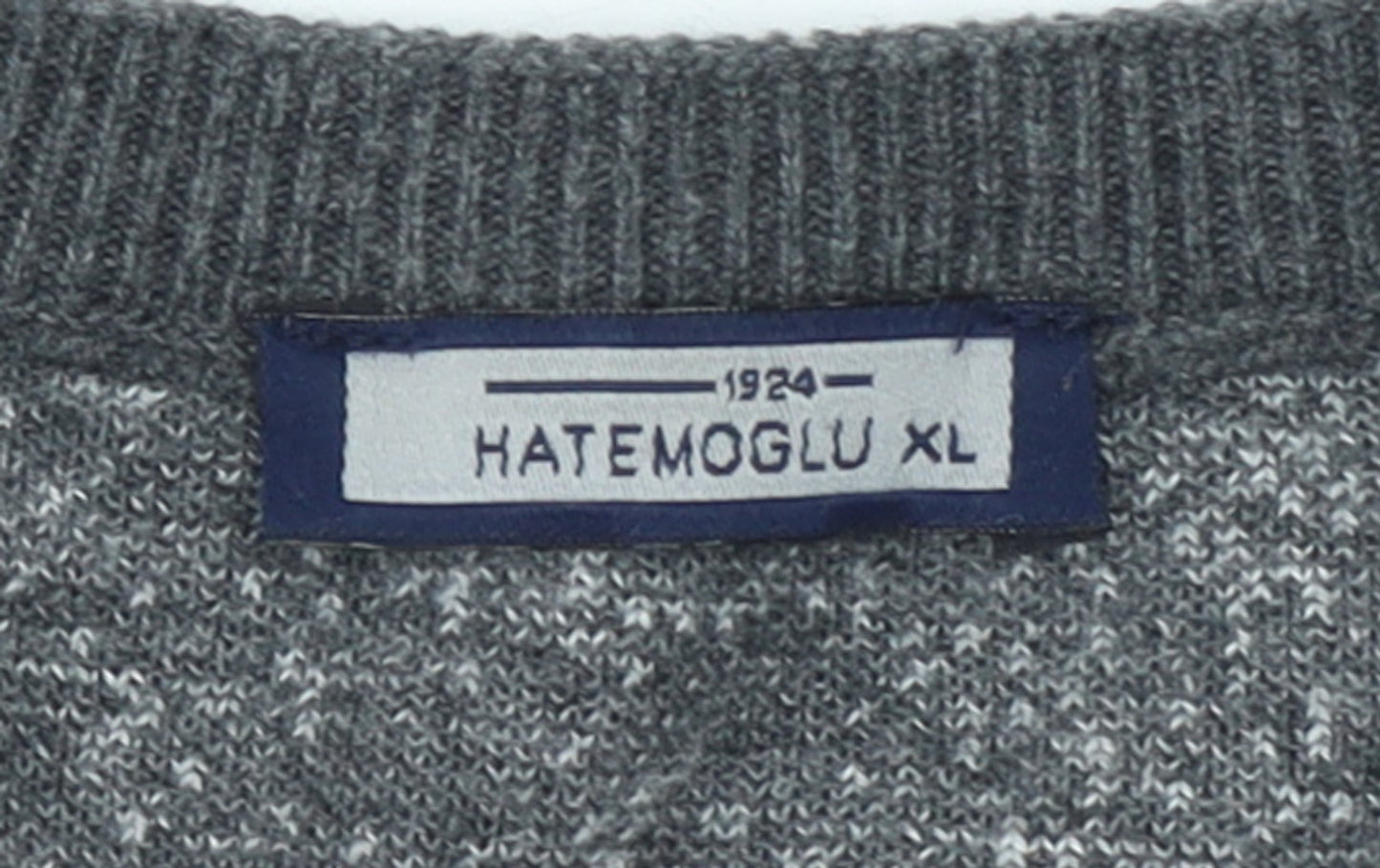 Hatemoglu Men’s Grey Geometric Knit Crew Neck Jumper XL