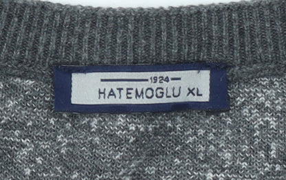 Hatemoglu Men’s Grey Geometric Knit Crew Neck Jumper XL