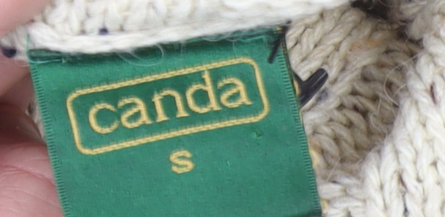 Canda Women's Beige Patchwork Roll Neck Cable-Knit Jumper Size S