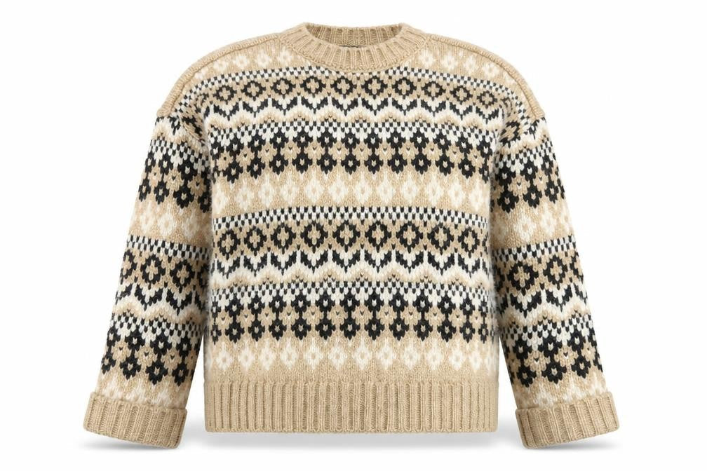 Marks & Spencer Women Beige Fair Isle Chunky Knit Jumper M