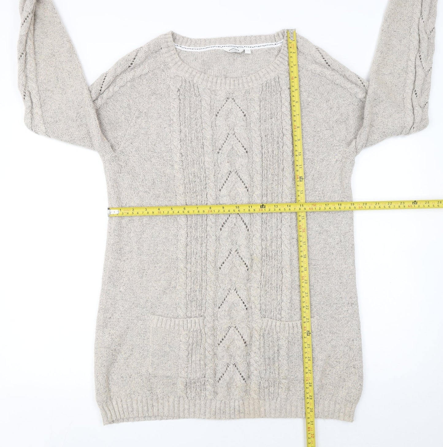 FatFace Womens Ivory Cable Knit Jumper Size 16 Crew Neck Pullover