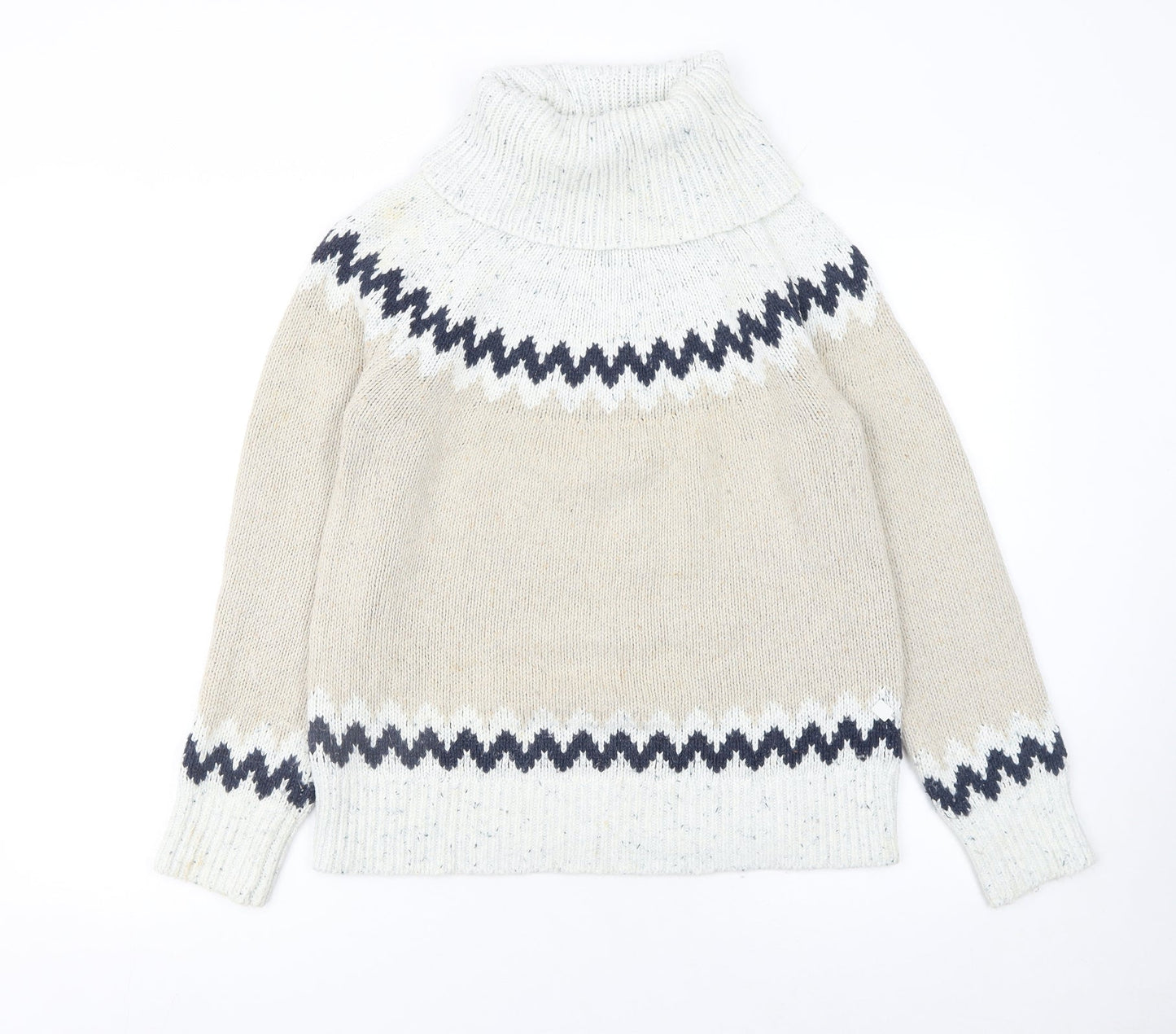 Weird Fish Womens Beige Fair Isle Roll Neck Knit Jumper Size 8