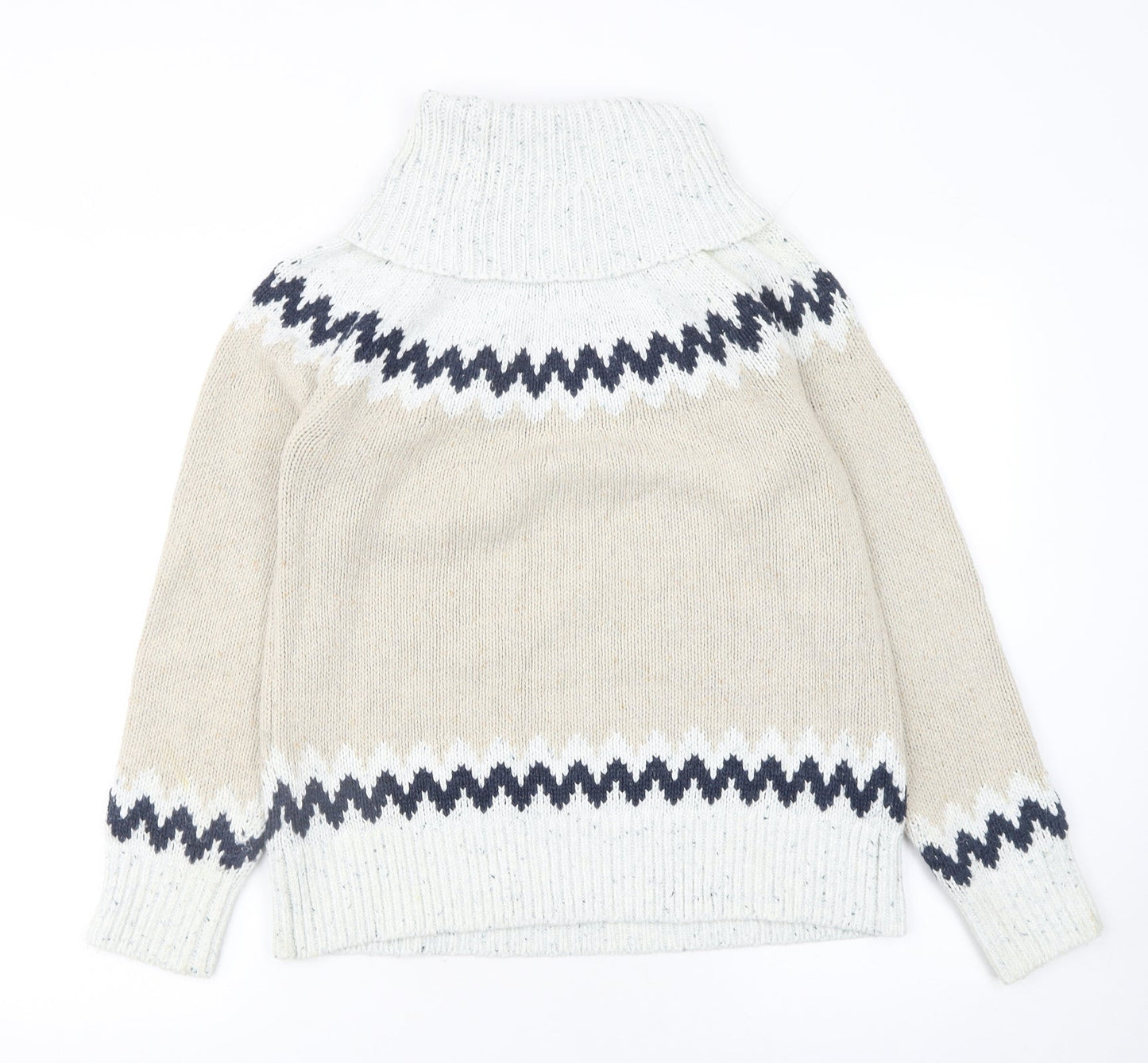 Weird Fish Womens Beige Fair Isle Roll Neck Knit Jumper Size 8