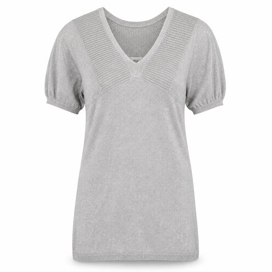 New Look Women’s Grey Metallic Knit V-Neck Shift Dress Size 10