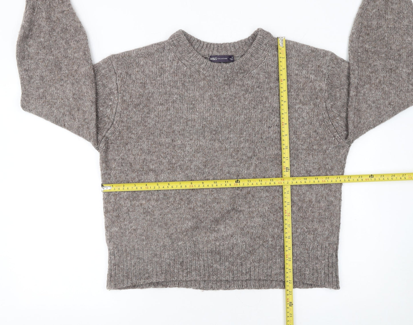 Marks and Spencer Women Beige Knit Crew Neck Pullover Jumper M