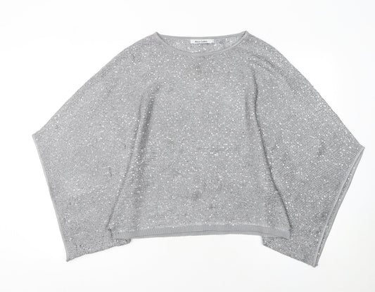 Alice Collins Women Silver Sequin Knit Cape Jumper Size 10