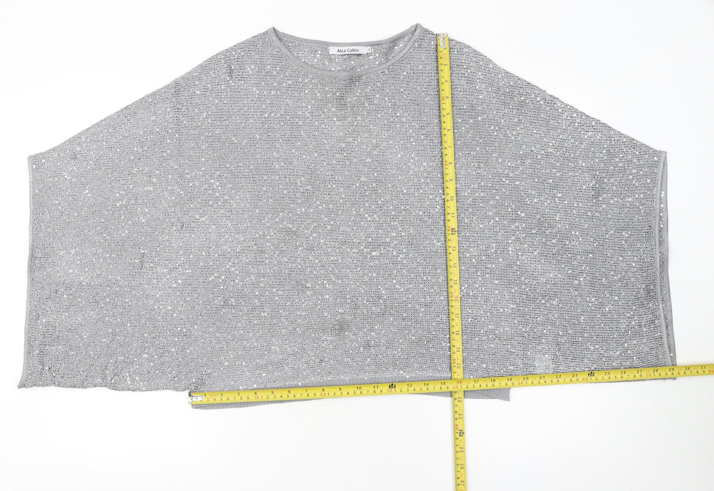 Alice Collins Women Silver Sequin Knit Cape Jumper Size 10
