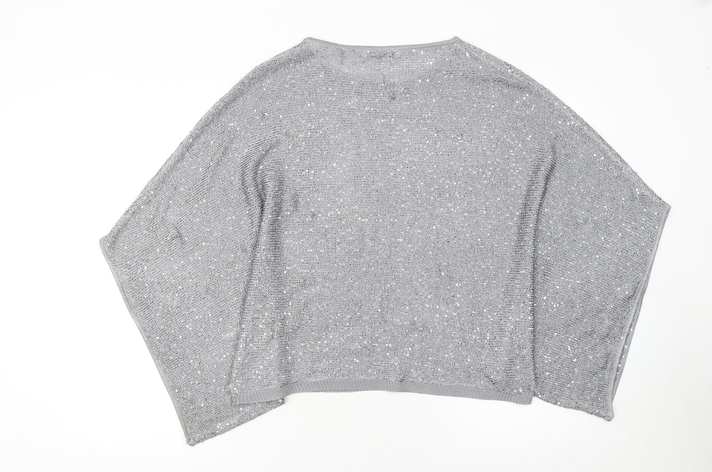 Alice Collins Women Silver Sequin Knit Cape Jumper Size 10