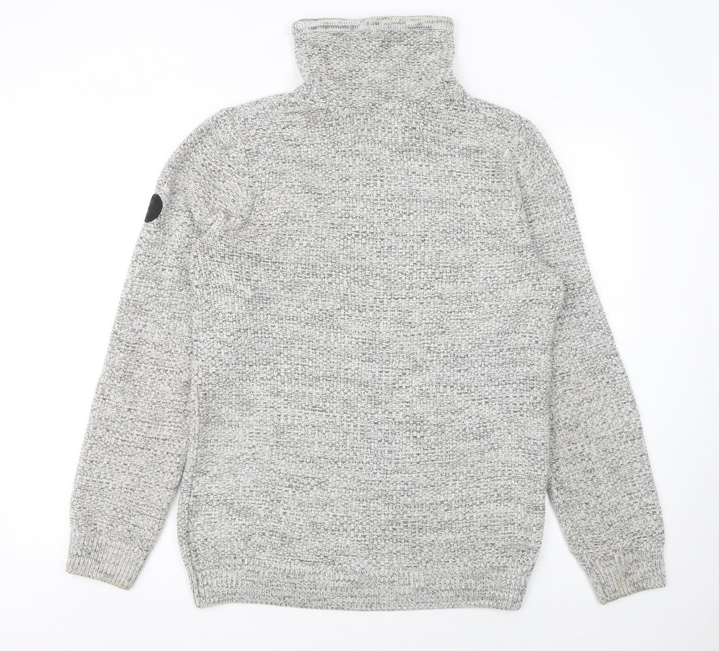Firetrap Men’s Grey High Neck Chunky-Knit Pullover Jumper Size M