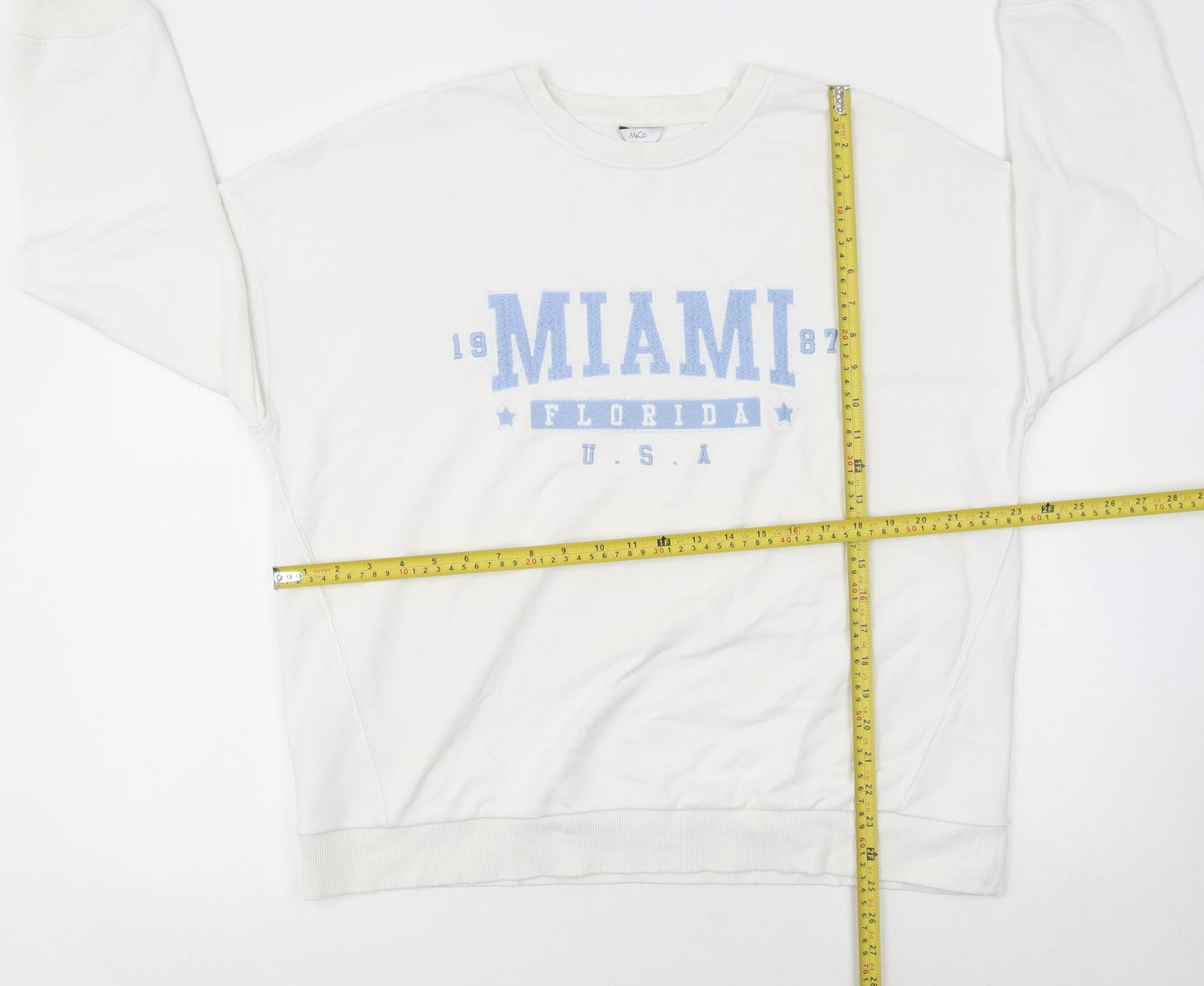 M&Co Women Ivory Miami Print Cotton Blend Sweatshirt UK 16
