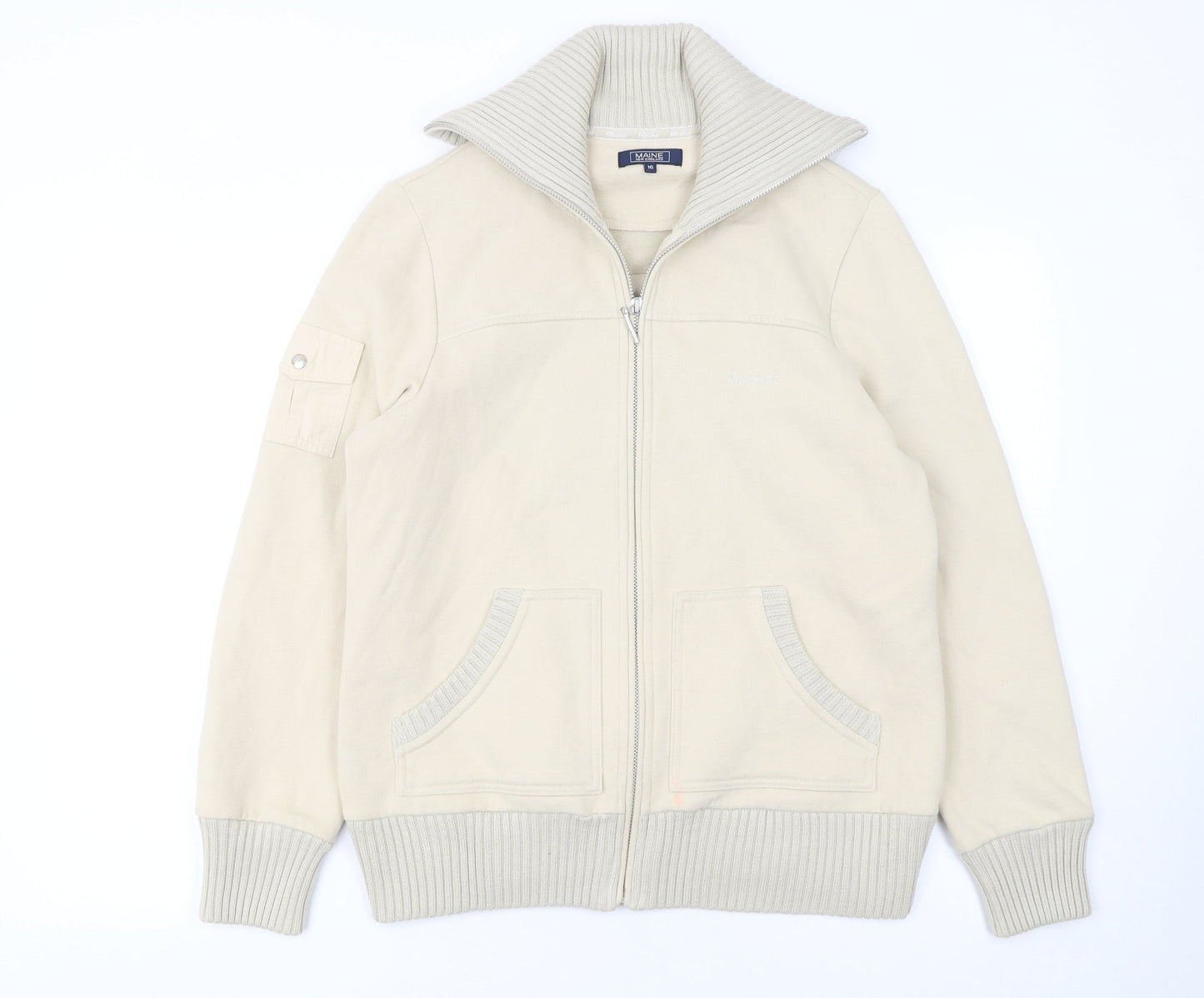Maine New England Women Beige Full Zip Sweatshirt Size 16 Cotton Blend