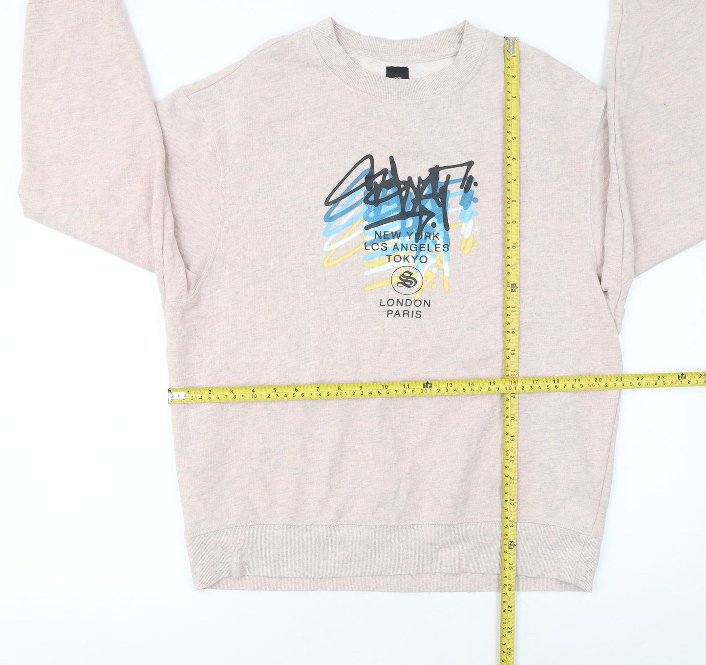 River Island Men's Beige Graphic Print Pullover Sweatshirt M