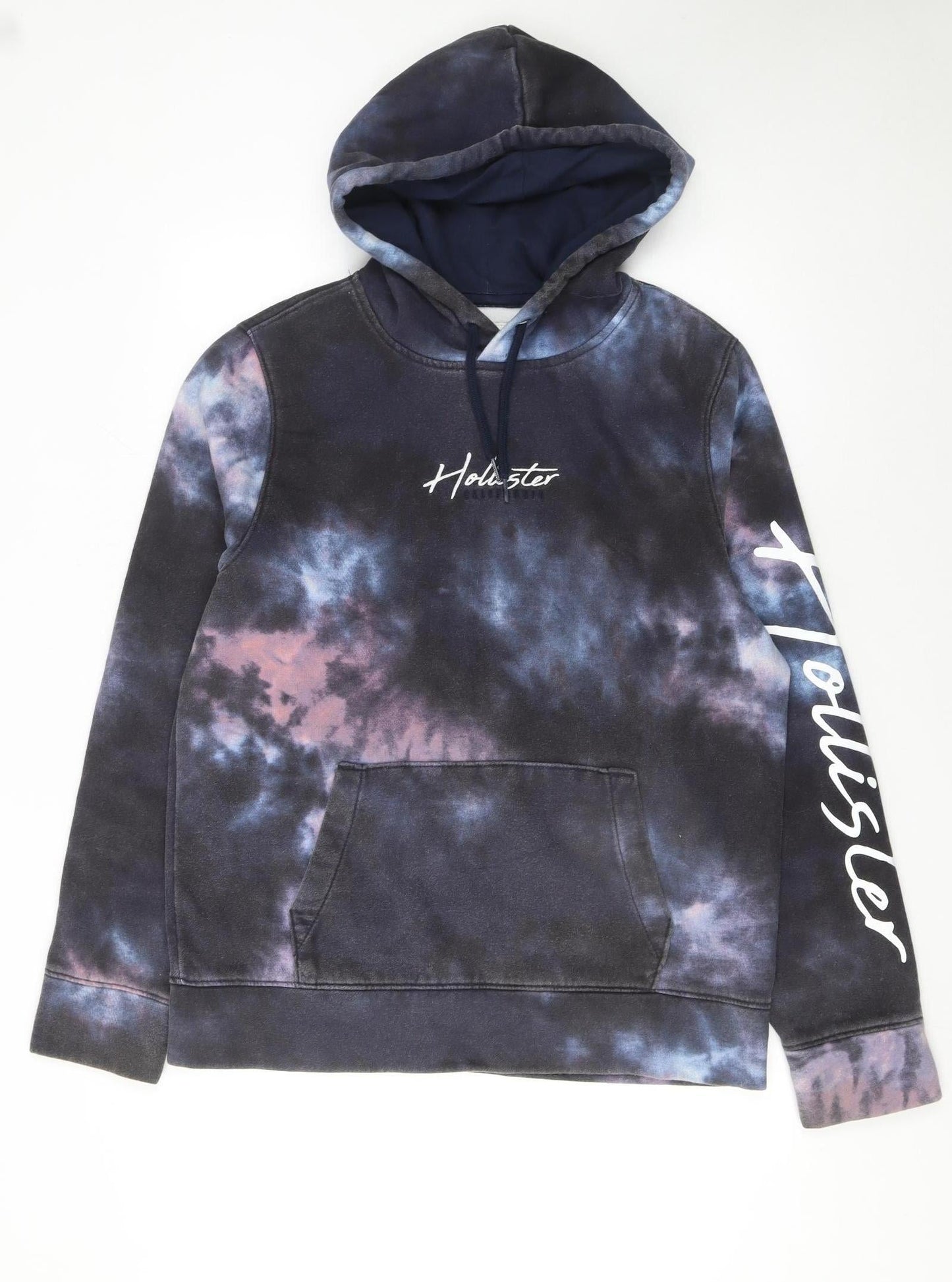 Hollister Womens Blue Tie-Dye Pullover Hoodie L Cotton Blend