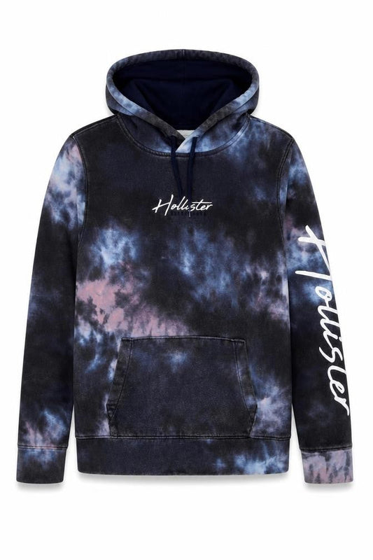 Hollister Womens Blue Tie-Dye Pullover Hoodie L Cotton Blend