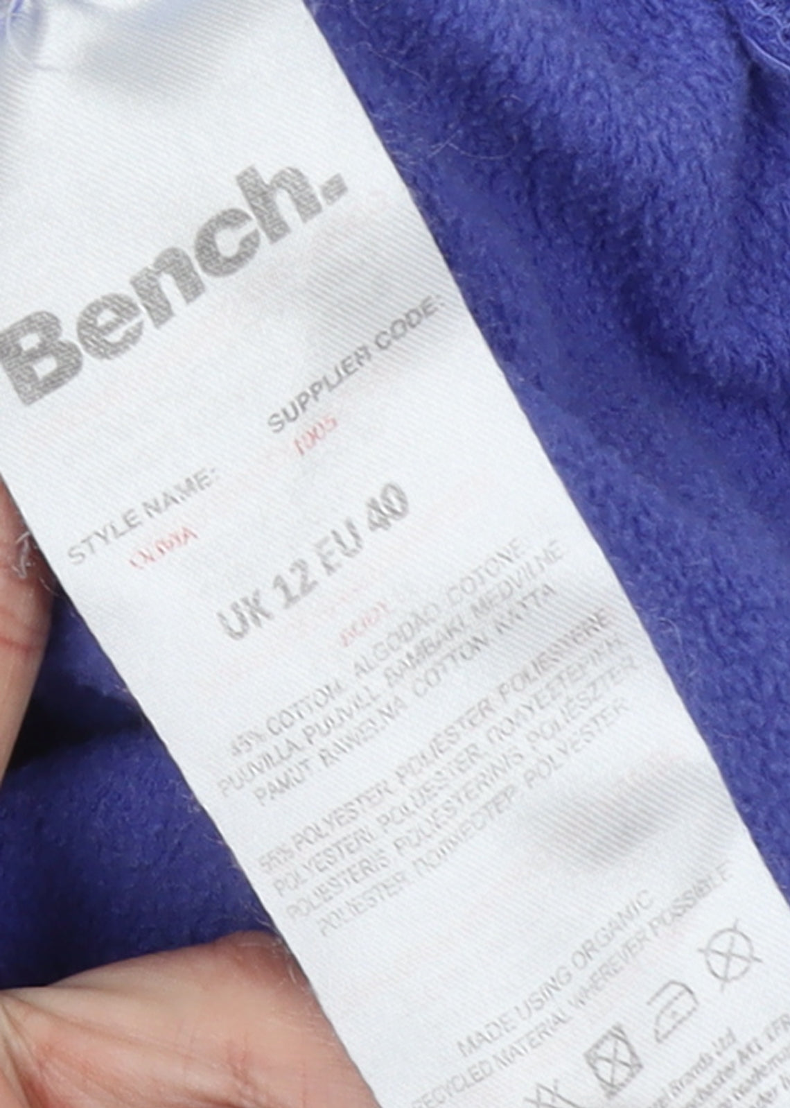 Bench Women Blue Logo Pullover Sweatshirt UK 12 Cotton Blend