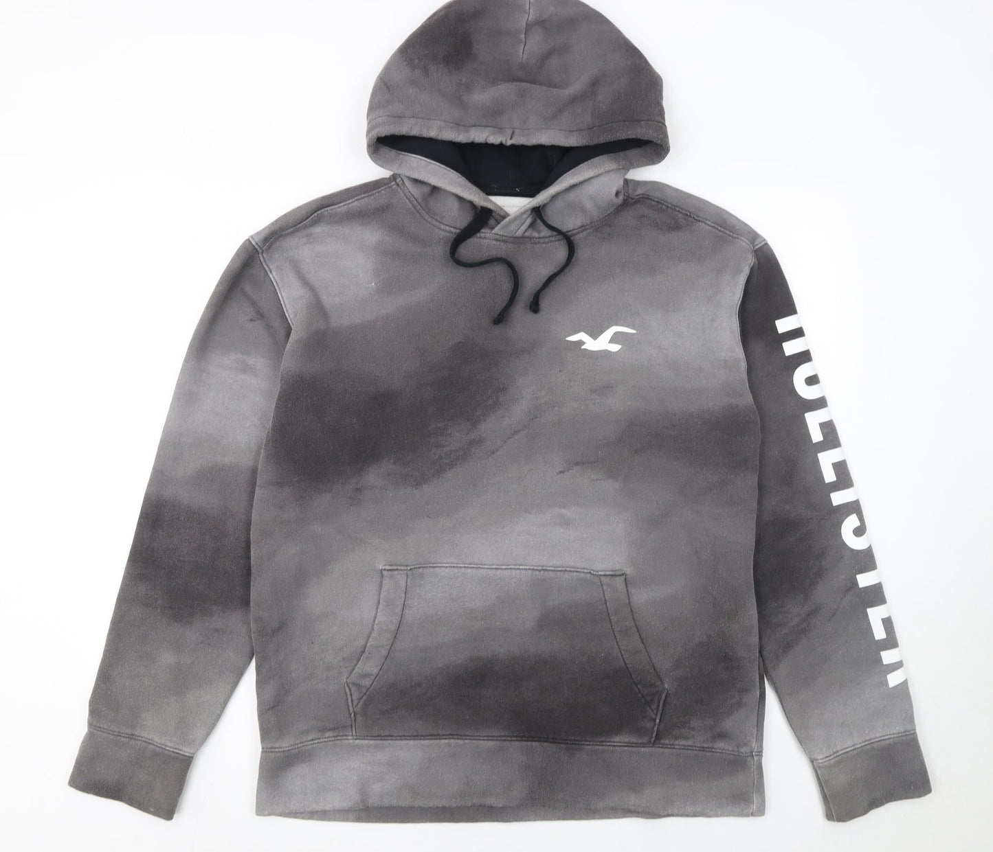 Hollister Men's Grey Pullover Hoodie L Logo Fleece Sweatshirt