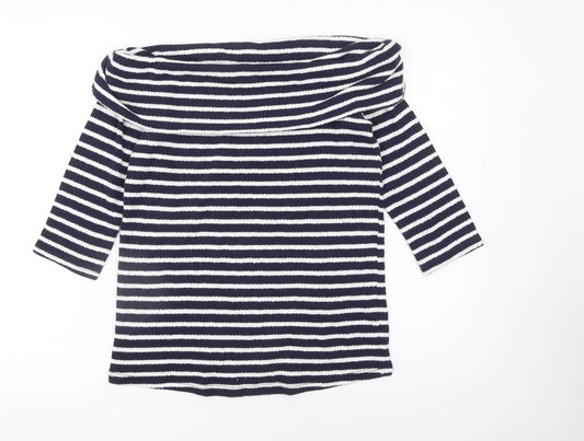 Next Womens Blue Striped Off Shoulder Cotton Top Size 6