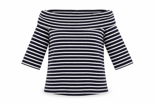 Next Womens Blue Striped Off Shoulder Cotton Top Size 6