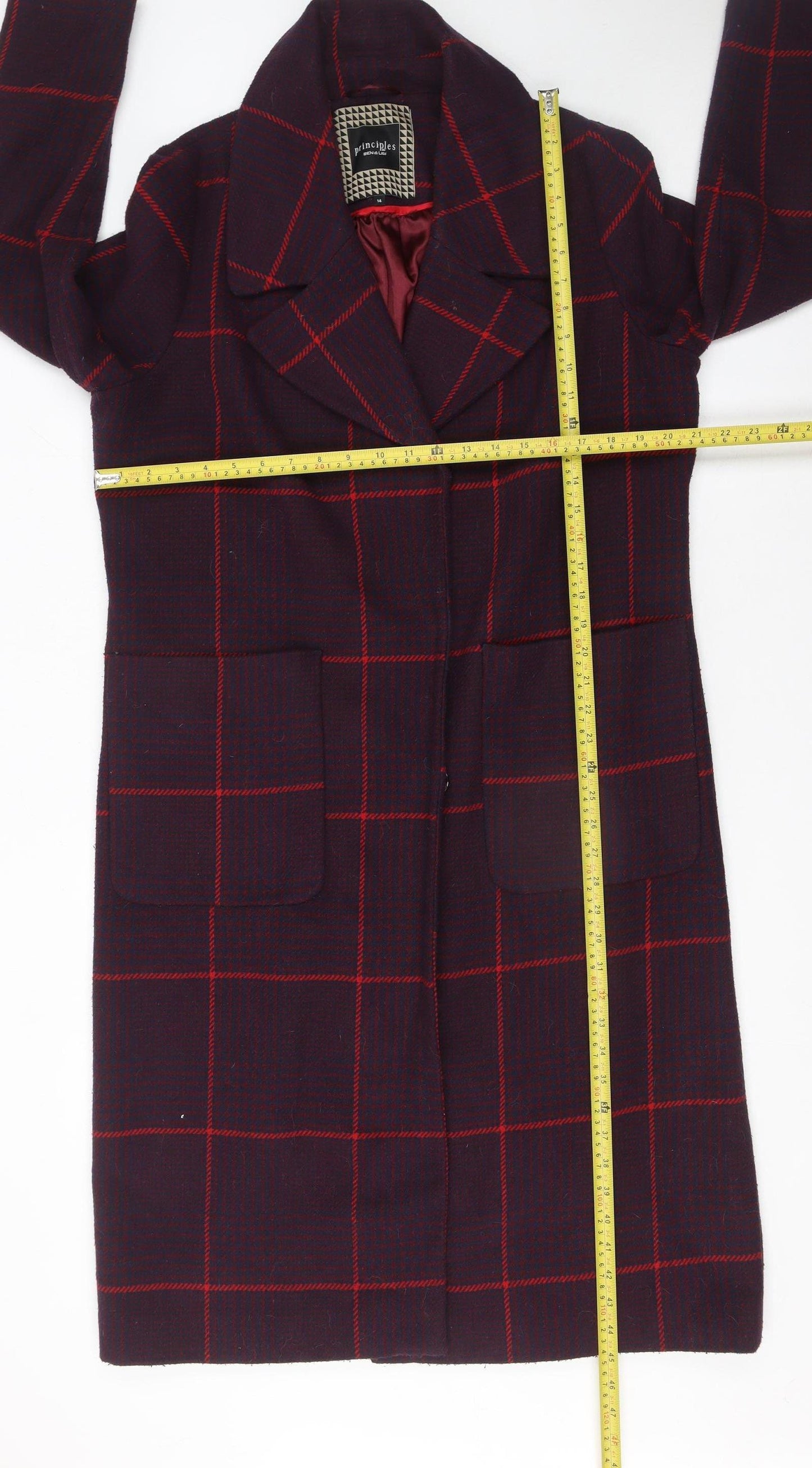 Principles by Ben de Lisi Women's Purple Check Wool Blend Overcoat Size 14