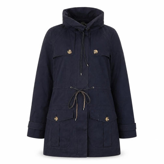 Hobbs London Navy Hooded Parka Jacket Women's Size 8 Drawstring Waist