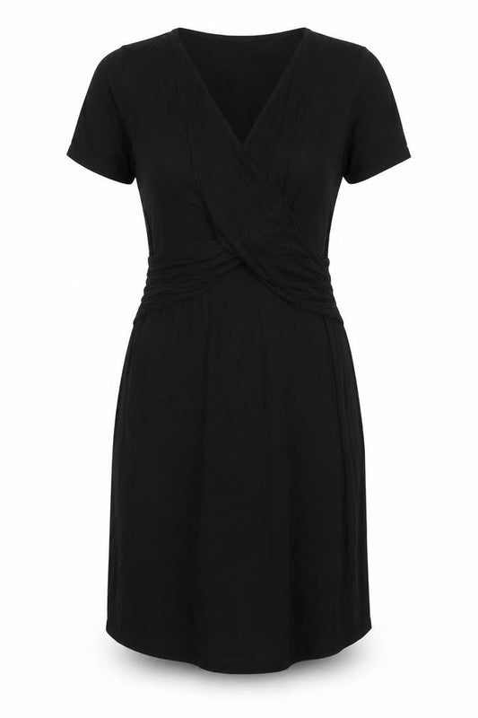 Boohoo Women Black Size 8 Wrap Dress Short Sleeve V-Neck