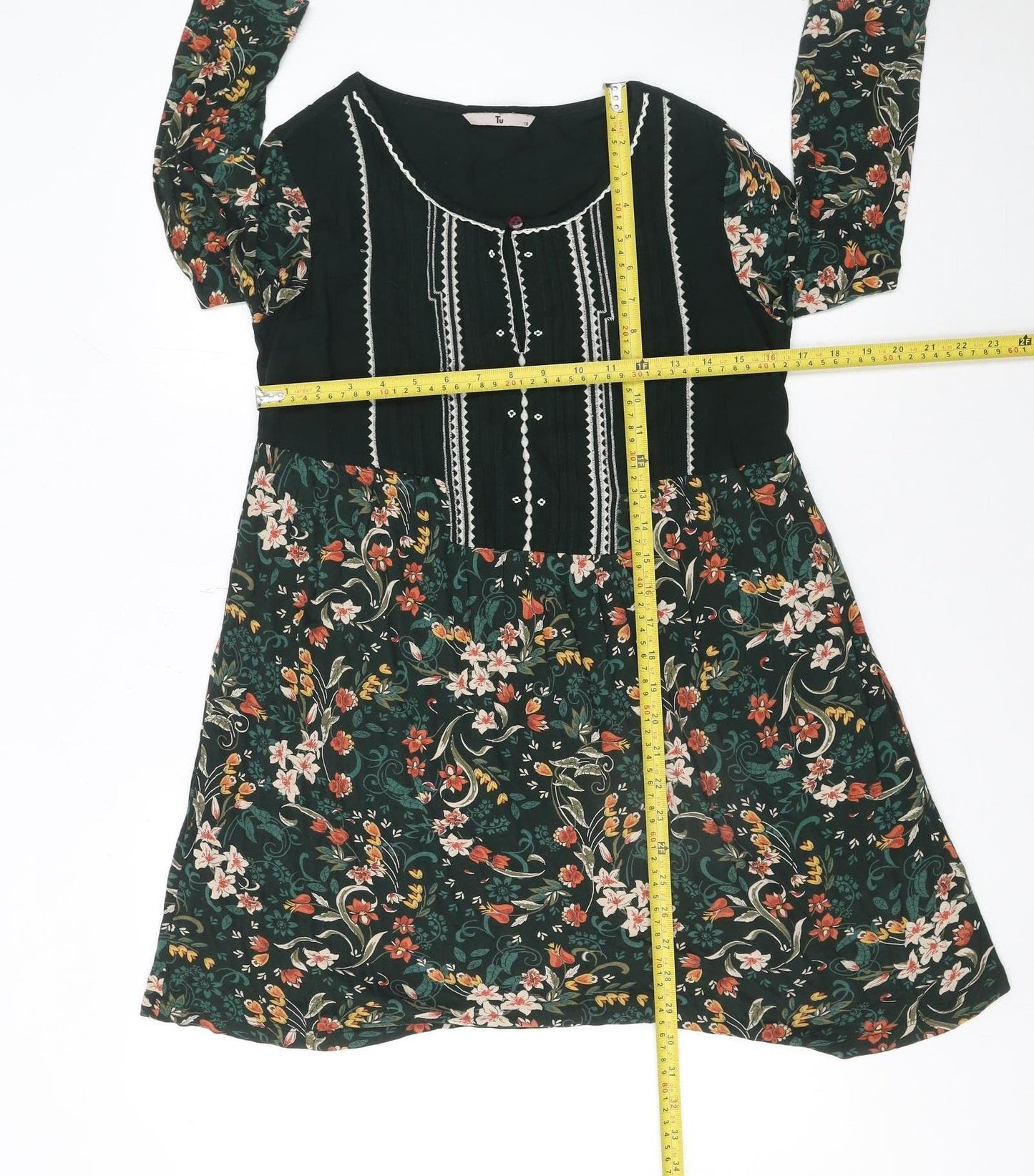 Tu Women’s Multicoloured Floral Shift Dress Size 10 Long Sleeve