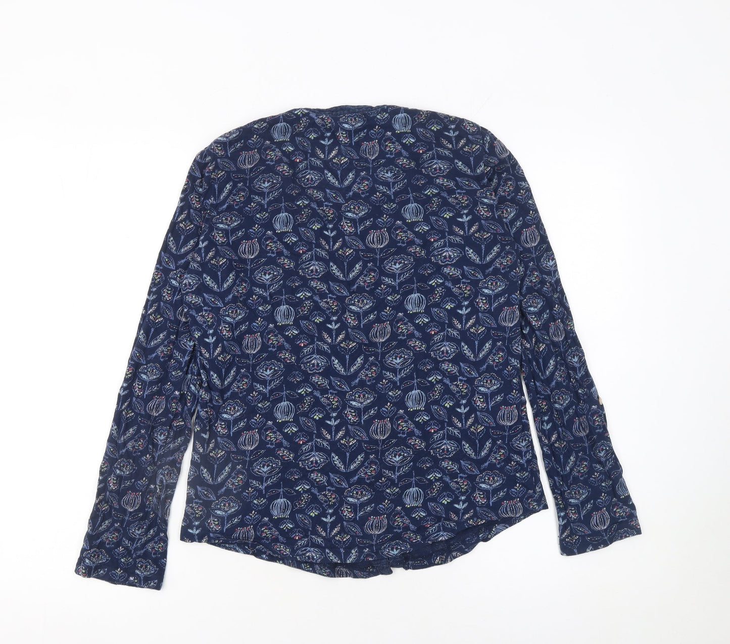 Mantaray Women Blue Floral Cotton Button-Up Tunic Top Size 10