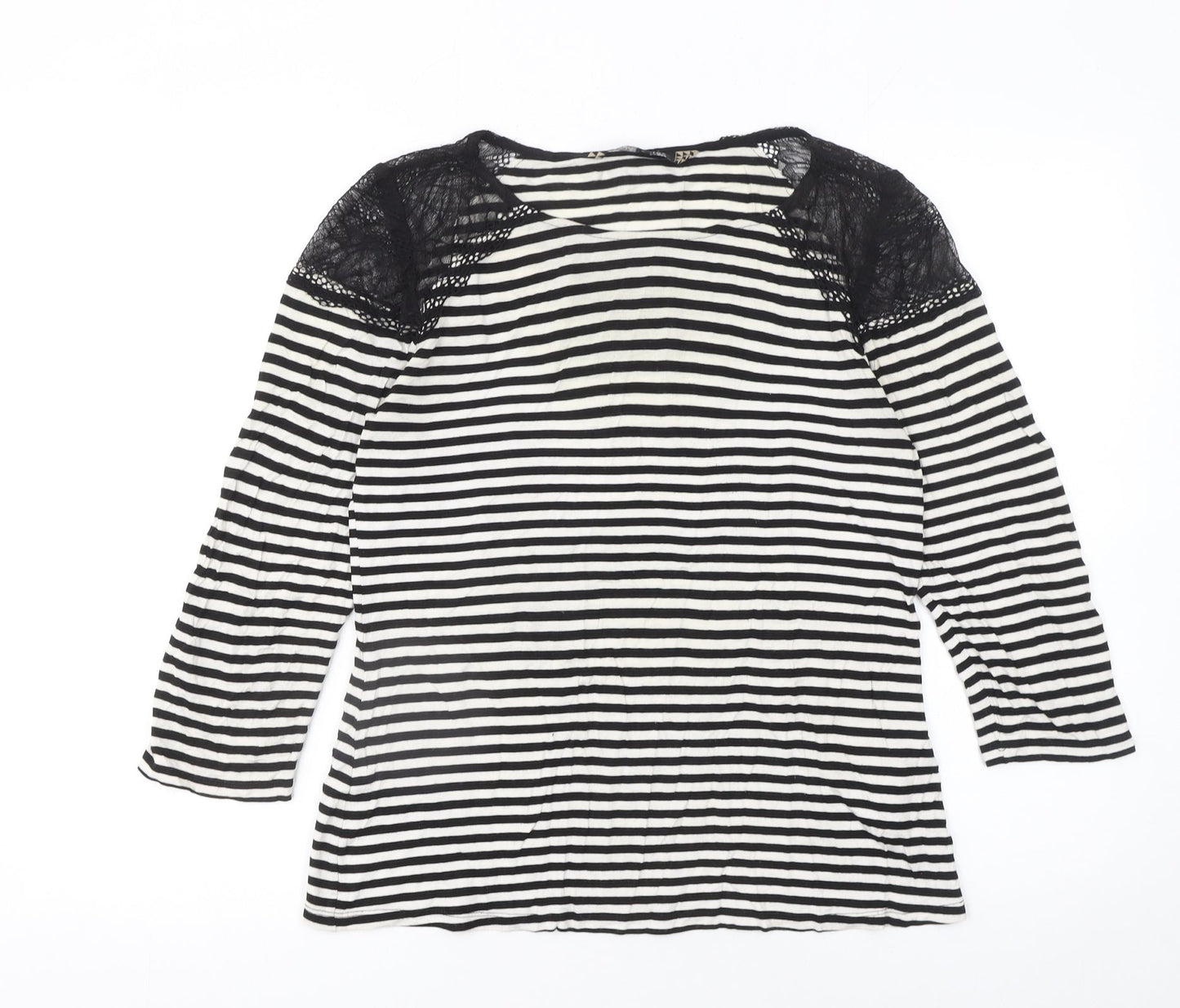 Principles by Ben de Lisi Women's Black Striped Lace Jersey Top Size 10