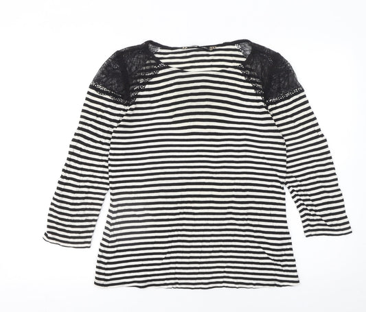 Principles by Ben de Lisi Women's Black Striped Lace Jersey Top Size 10