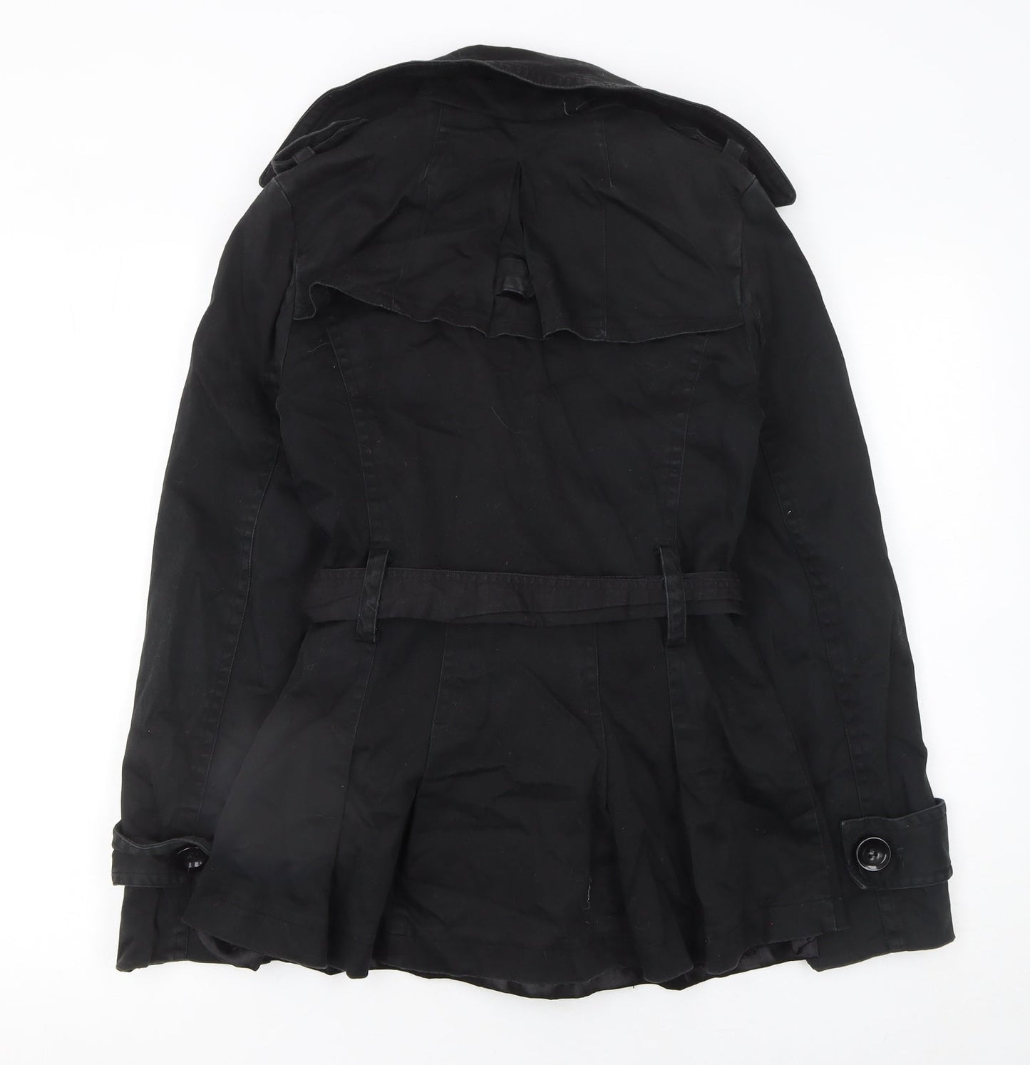 Yoga Women's Black L Trench Coat Belted Cotton Blend Classic Style