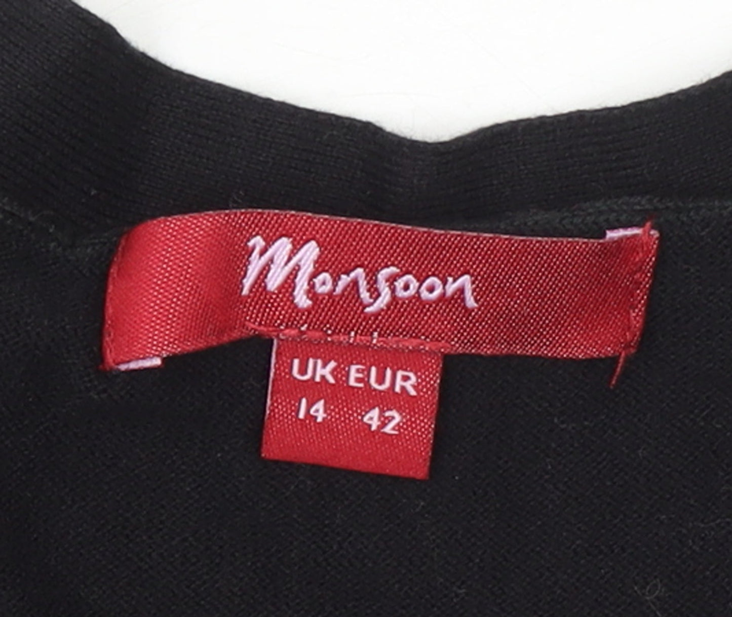 Monsoon Women Black Size 14 Cotton Belted Long Sleeve Cardigan