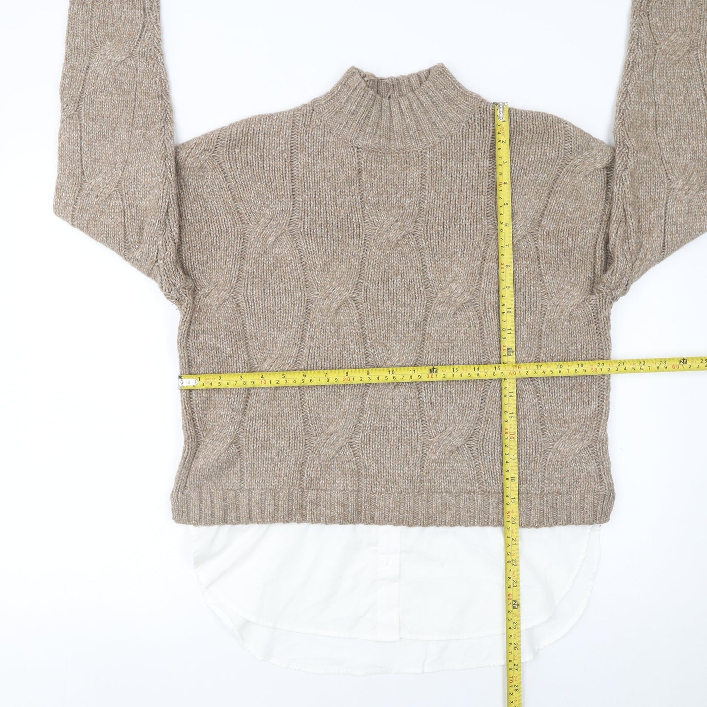 Primark Women Beige Cable-Knit Mock Neck Jumper Size 10