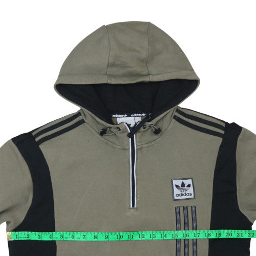 Adidas Mens Khaki Black Hoodie Size M 1/4 Zip Pullover Sweatshirt
