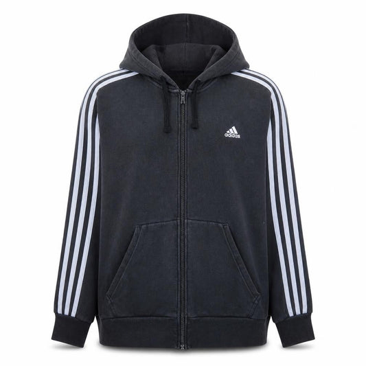 Adidas Women Black XL Full Zip Hoodie with Stripes