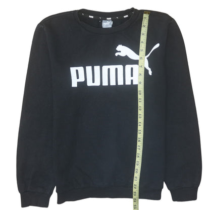 Close-up detail of Puma boys’ black fleece pullover sweatshirt, size 146, regular fit