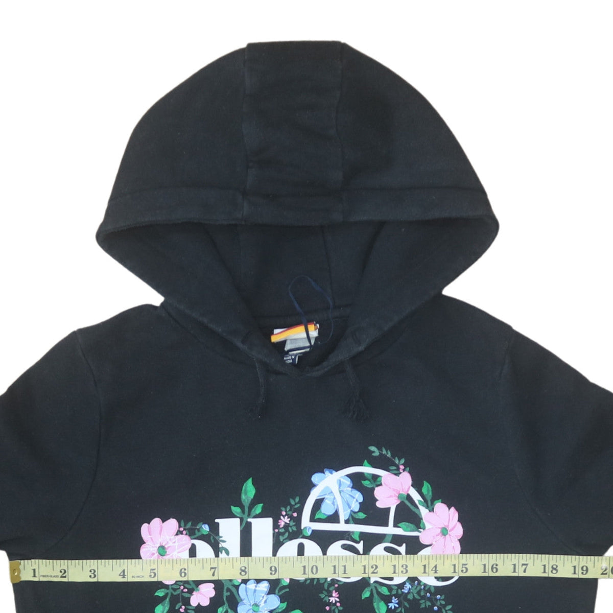 Ellesse Girls Black Floral Logo Hoodie 13-14 Years Pullover Fleece