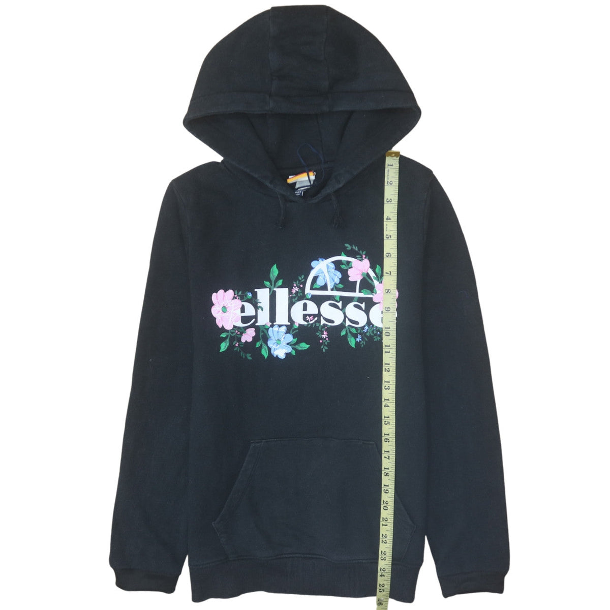 Ellesse Girls Black Floral Logo Hoodie 13-14 Years Pullover Fleece
