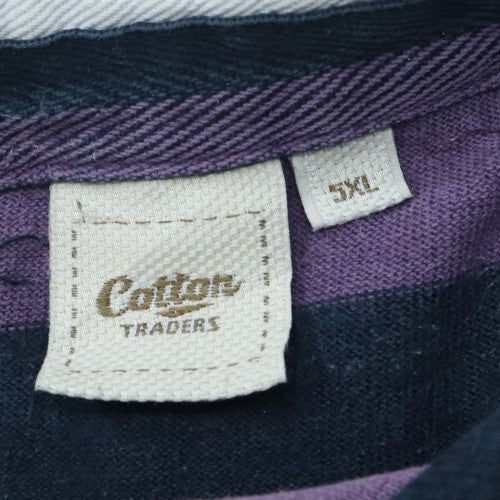 Cotton Traders Men's Purple Striped 3XL Rugby Style Collared Sweatshirt