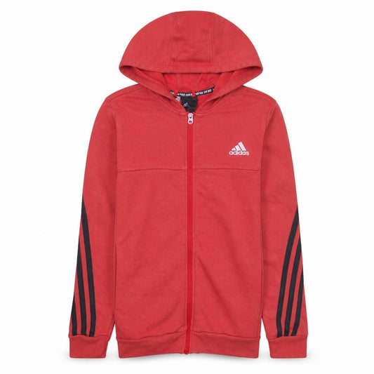 Adidas Boys Red Full Zip Hoodie 14 Years Logo Sportswear Fleece Top