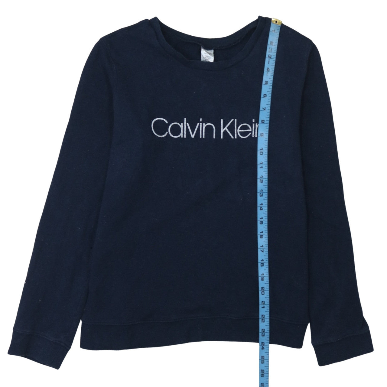 Calvin Klein Women Navy Blue Pullover Sweatshirt Size L Cotton Crew Neck