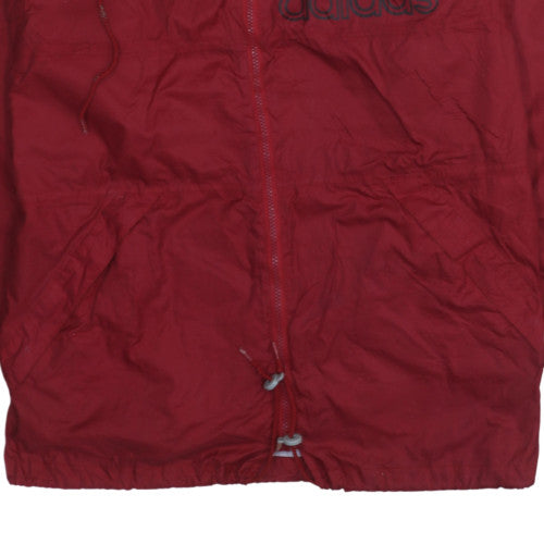 adidas Womens Red Windbreaker Hooded Jacket Size 12 Lightweight Zip
