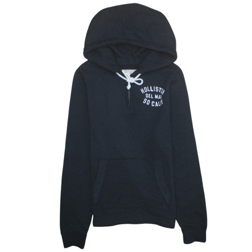 Hollister Men's Black Hoodie M 1/2 Zip Fleece Graphic Logo Pullover